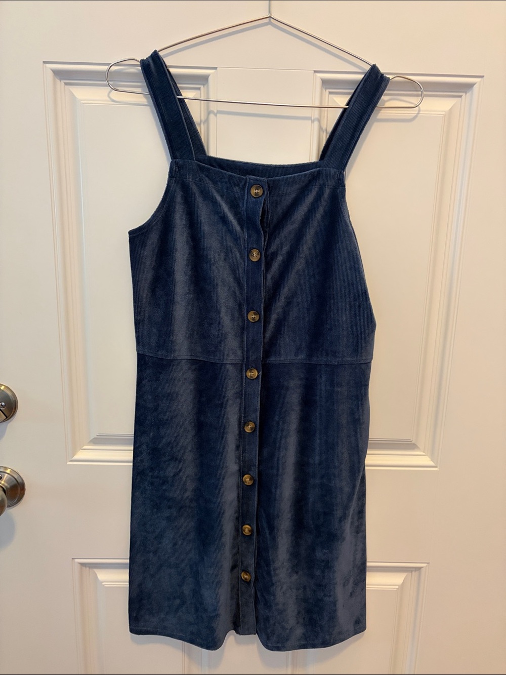 Girls Navy Button-Front Pinafore Dress